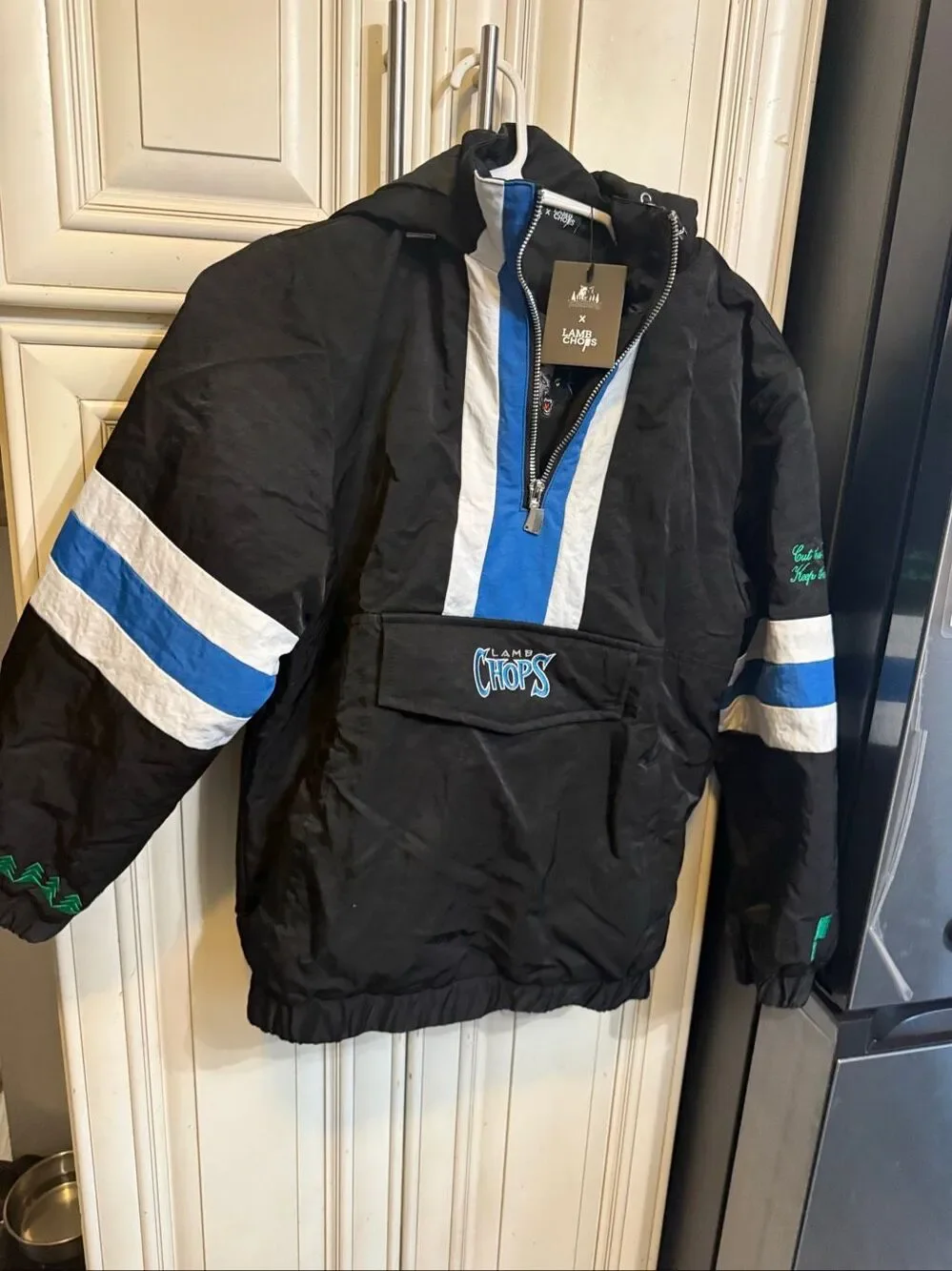 Lamb Chops x Timberwolves Youth Zip Hooded Anorak Jacket Black Blue Medium NWT